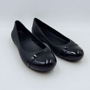 Crocs Women's Gianna Alice Black Ballet Flats Black Cap Toe Shoe Size 8 Slip On